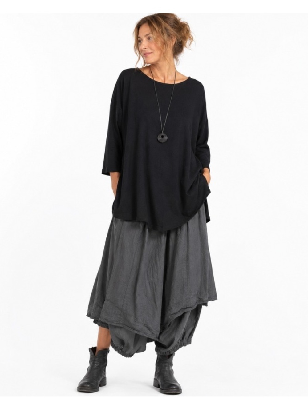 Bryn Walker Bamboo Organic Cotton Tunic Top XL Black Fleece Lined Pockets
